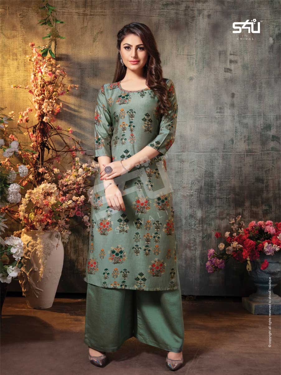S4U Womaniya Vol -14 Cotton Silk Kurti With Palazzo S4U Womaniya Vol -14 Cotton Silk Kurti With Palazzo